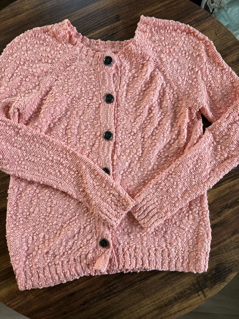 hinge Peach Pink Textured Button-Up Cardigan